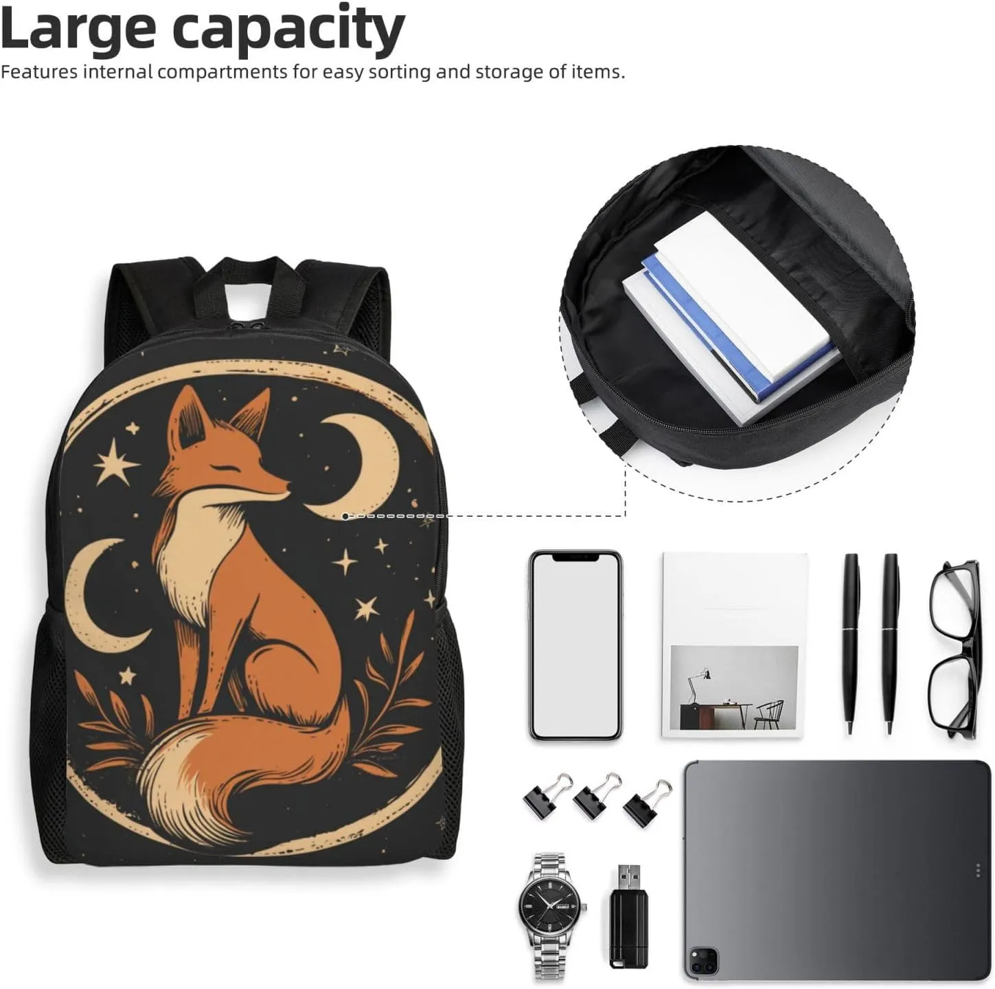Moon Fox Backpack Waterproof Anti Theft Durable Light Laptop Bag Backpacks For Women Men Travel Gym Backpack