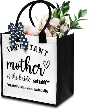 Mother Of The Bride Tote Bag For Women, Canvas Tote Bag For Wedding Bachelorette Party, Mother Of The Bride Tote Bag With Ribbon, Beach Bag Gifts For Bridal Shower Wedding Friends -35