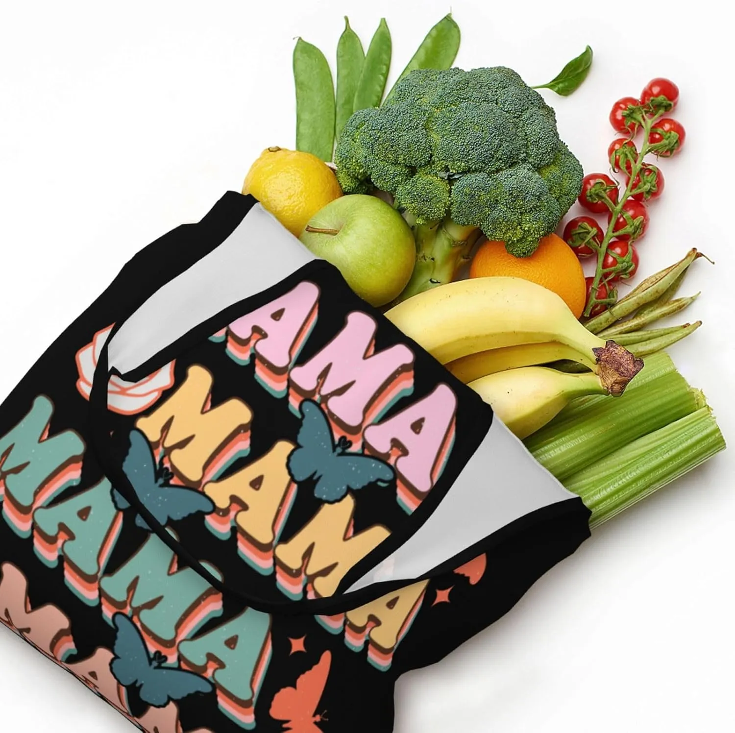 Mother's Day Floral Hearts Best Mom Ever Canvas Tote Bags Reusable Shopping Bag Handbag for Shopper Beach Gifts