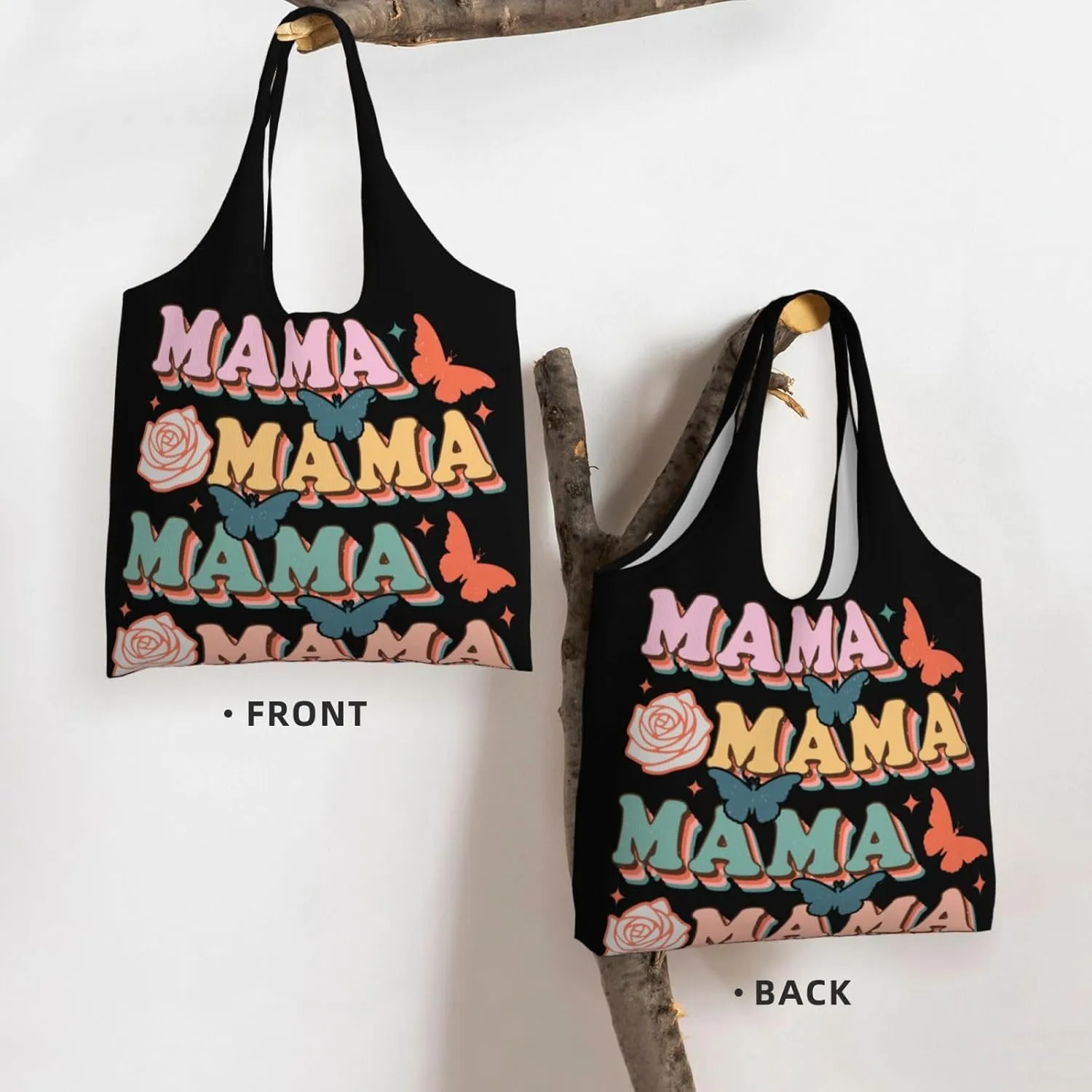 Mother's Day Floral Hearts Best Mom Ever Canvas Tote Bags Reusable Shopping Bag Handbag for Shopper Beach Gifts