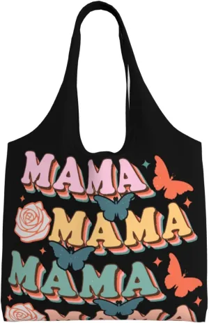 Mother's Day Floral Hearts Best Mom Ever Canvas Tote Bags Reusable Shopping Bag Handbag for Shopper Beach Gifts