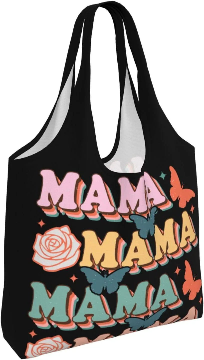 Mother's Day Floral Hearts Best Mom Ever Canvas Tote Bags Reusable Shopping Bag Handbag for Shopper Beach Gifts