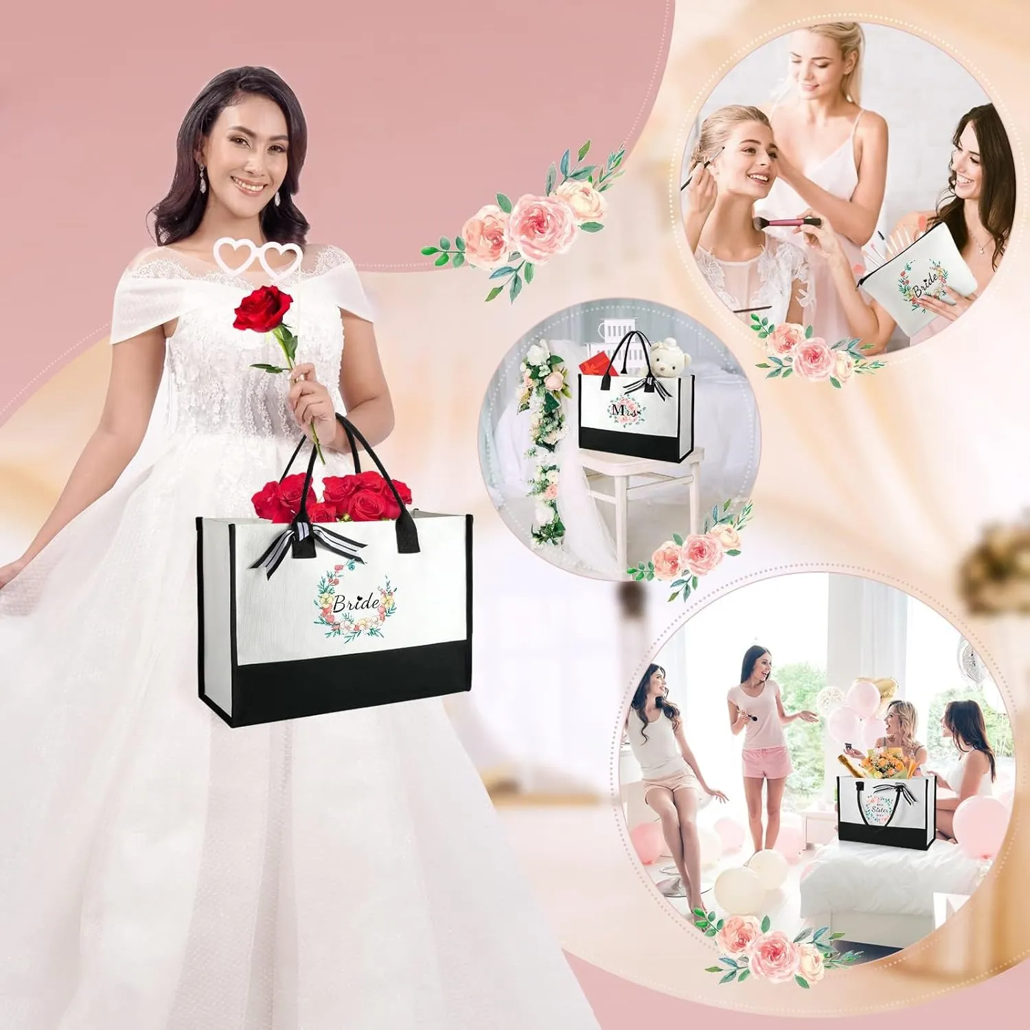 Mothers Day Gifts for Women Birthday Gifts for Women Large Canvas Tote Bag Makeup Bag Set Beach Travel Shopping