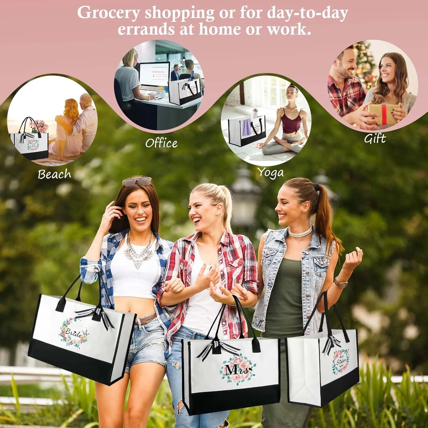 Mothers Day Gifts for Women Birthday Gifts for Women Large Canvas Tote Bag Makeup Bag Set Beach Travel Shopping