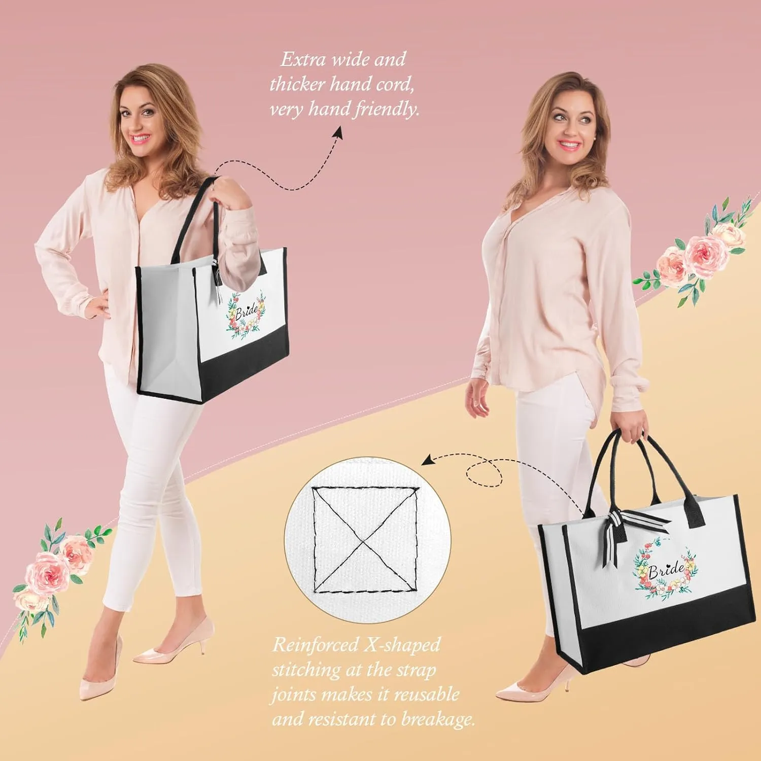 Mothers Day Gifts for Women Birthday Gifts for Women Large Canvas Tote Bag Makeup Bag Set Beach Travel Shopping