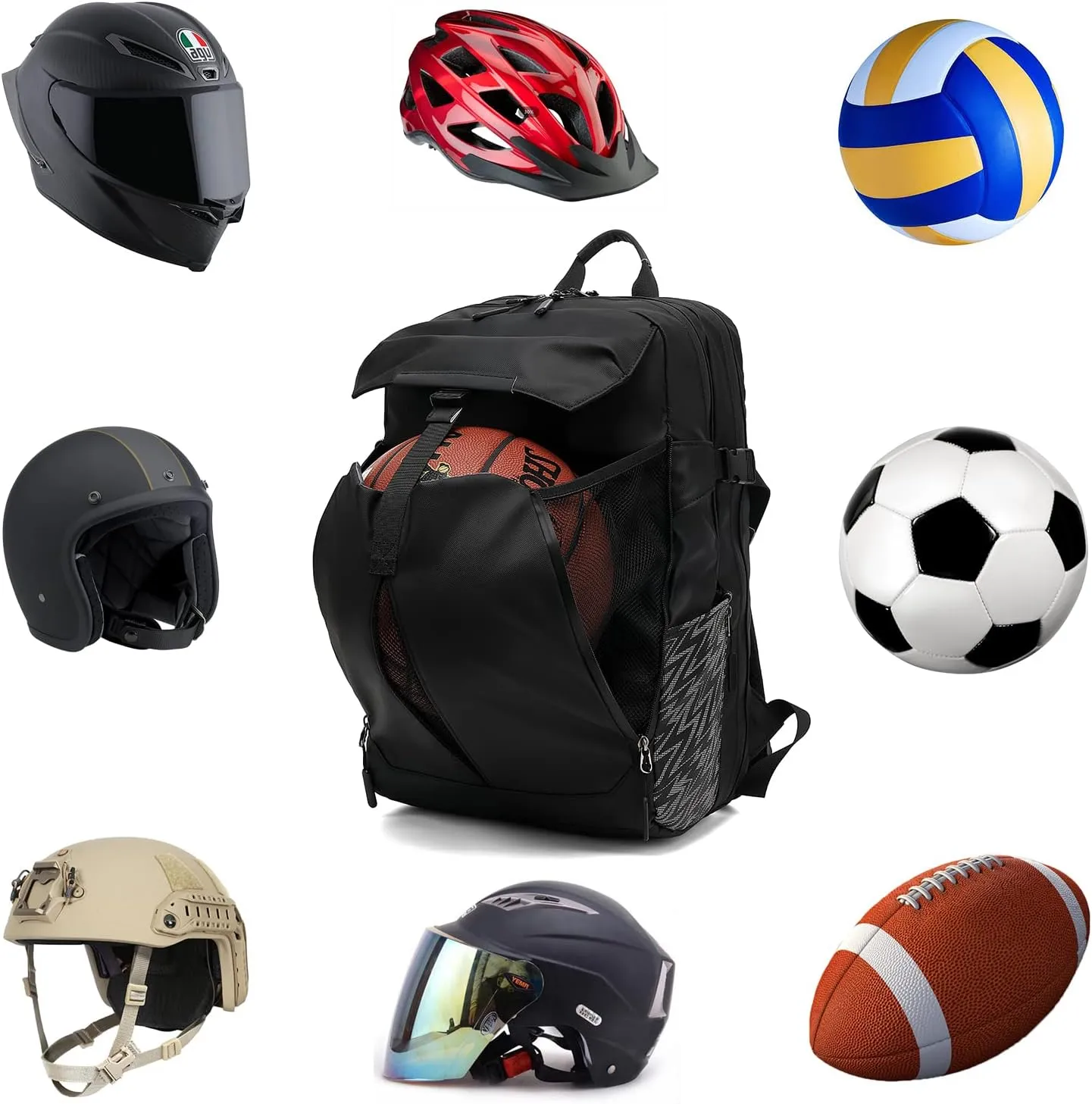 Motorcycle Backpack, 17'' Laptop Compartment, High-Density Nylon, Adjustable Helmet Holder, Reflective, Waterproof for Outdoor Enthusiasts