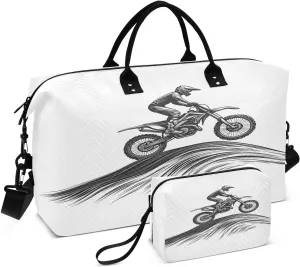Motorcycle Rider Travel Duffel Bags 2PCS,Sports Duffel Bags for Men Women,Weekender Overnight Bag Gym Tote Bag with Toiletry Bag