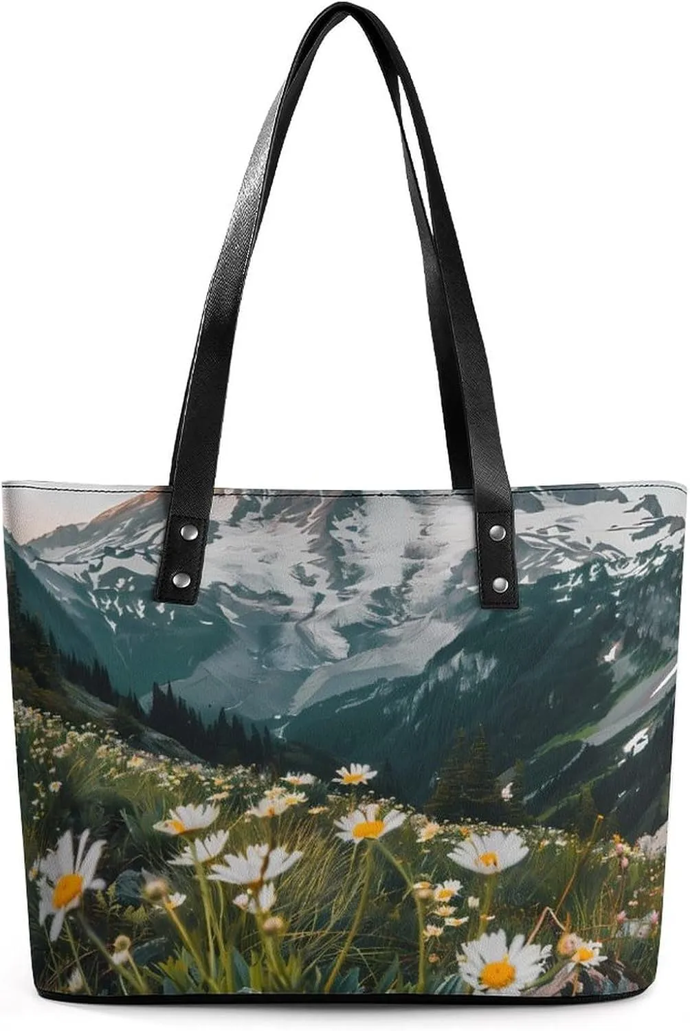 Mount Rainier National Park Women Tote Bag PU Leather Handbags Top Handle Bag Fashion Shoulder Purses with Zippered