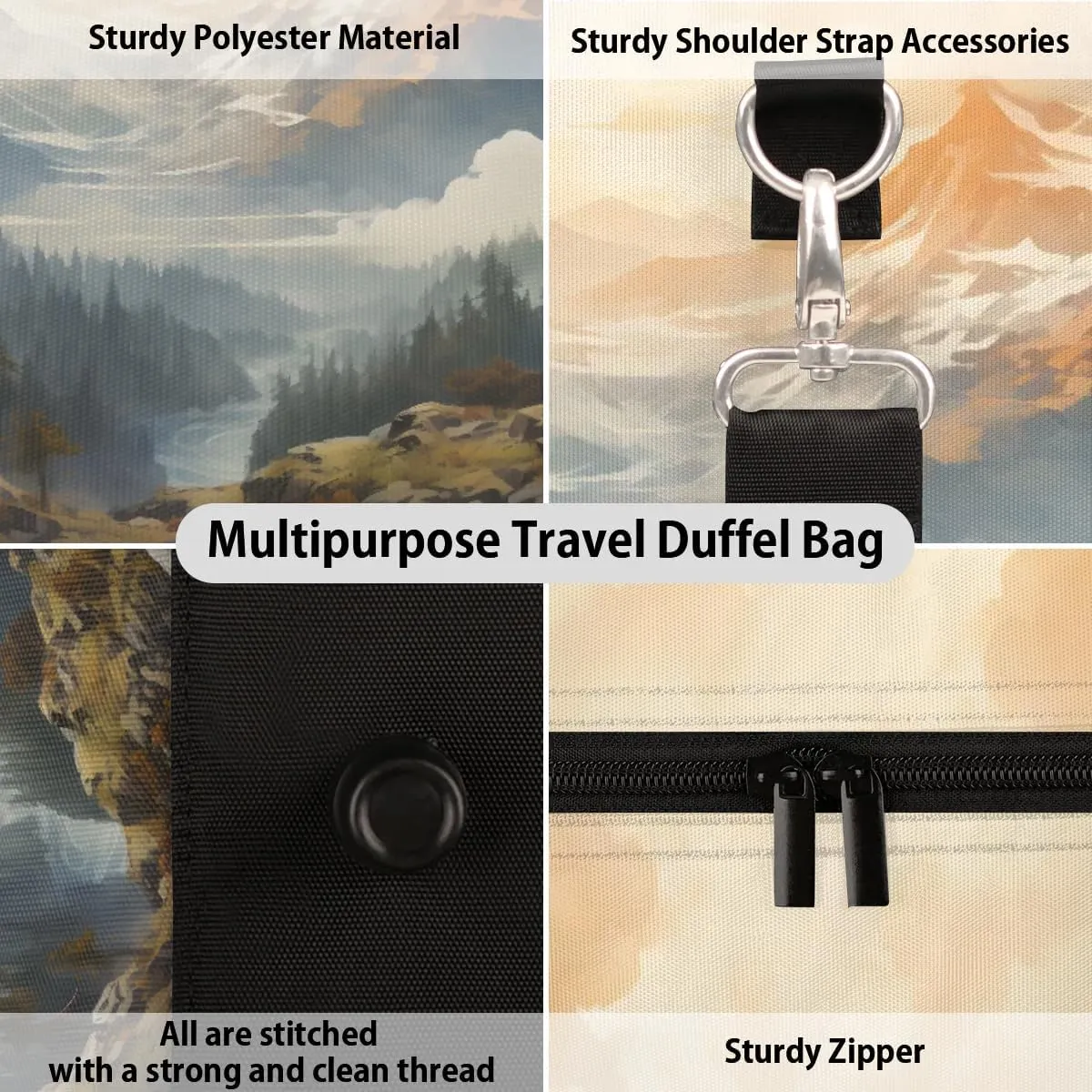 Mountain Forest Foldable Lightweight Duffle Bag for Travel - Waterproof Carry On Bags for Airplanes, Travel Duffel Bags for Gym, Weekend