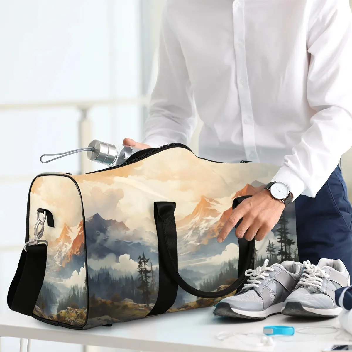 Mountain Forest Foldable Lightweight Duffle Bag for Travel - Waterproof Carry On Bags for Airplanes, Travel Duffel Bags for Gym, Weekend
