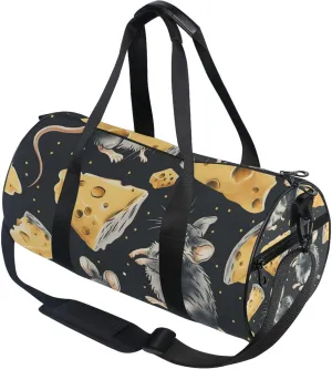 Mouse and Cheese Black Gym Duffle Bag Women Men Sports Fitness Bag for Travel Workout Gymnastics Dance Ballet