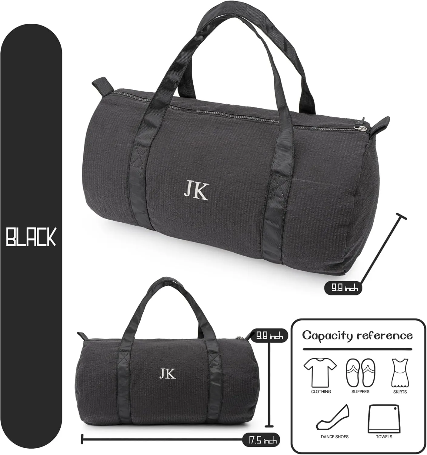 MT WORLD Kids Overnight Bag Personalized Small Duffle Bag for Boys Custom Seersucker Toddler Travel Duffle with Name Monogrammed Weekender Tote for Sports Gym Travel (Black)