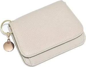 Mudono Small Wallet for Women RFID Blocking Genuine Leather Card Case Slim Tri-Fold Wallet with Zipper Pocket and Keychain