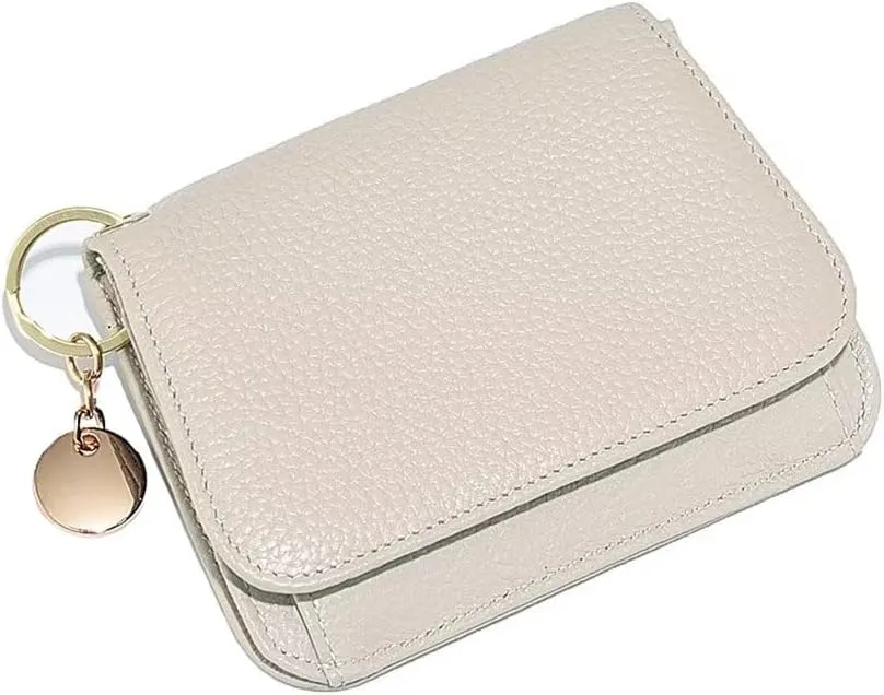 Mudono Small Wallet for Women RFID Blocking Genuine Leather Card Case Slim Tri-Fold Wallet with Zipper Pocket and Keychain