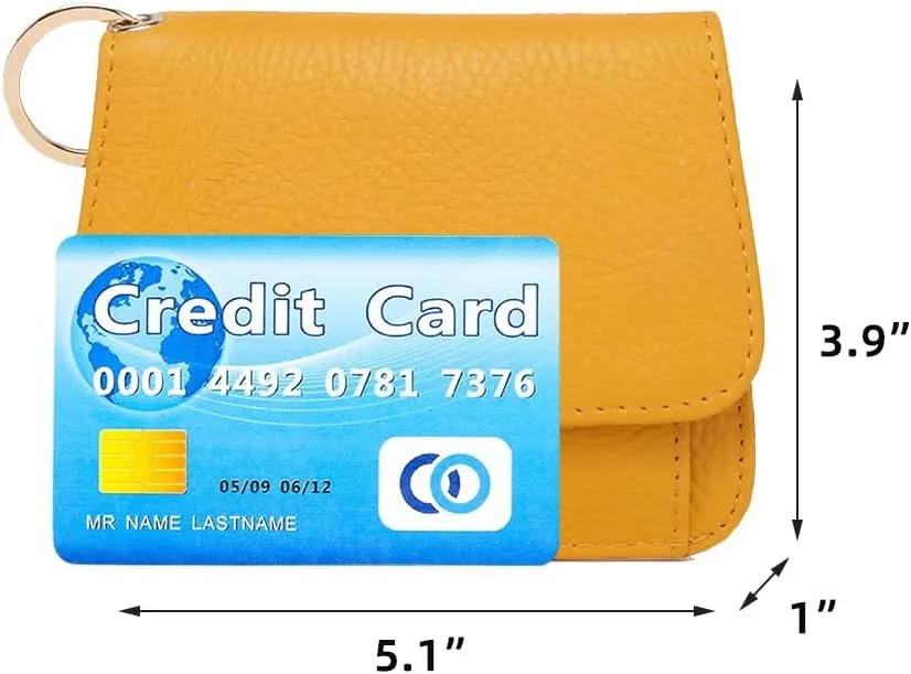 Mudono Small Wallet for Women RFID Blocking Genuine Leather Card Case Slim Tri-Fold Wallet with Zipper Pocket and Keychain