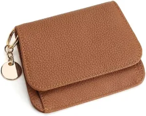 Mudono Small Wallet for Women RFID Blocking Genuine Leather Card Case Slim Tri-Fold Wallet with Zipper Pocket and Keychain