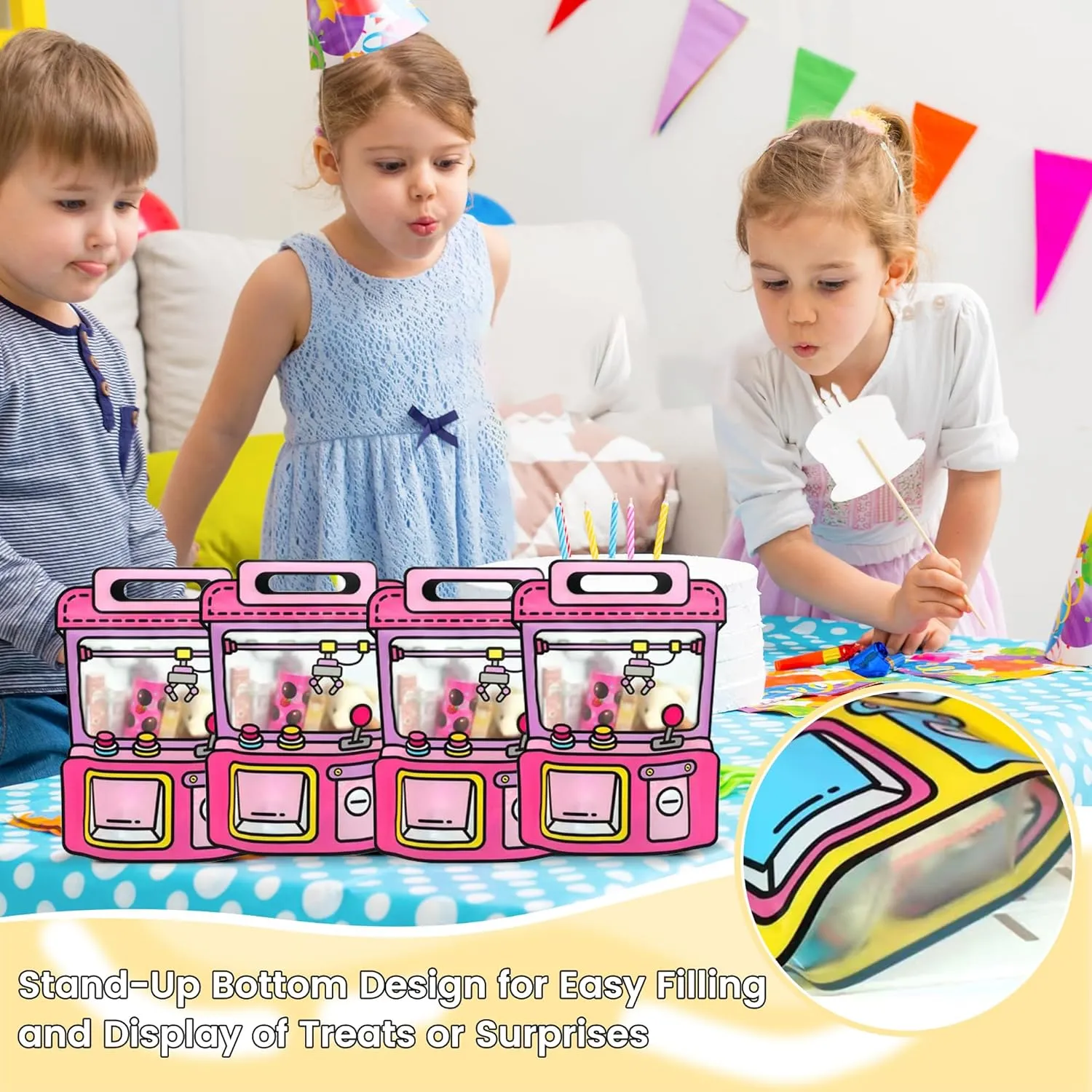 Muitcdo 30 PCS Large Gift Goodie Bags with Handle and Stand-up Bottom, Ziplock Party Favor Bags for Girl, Students Back to School Treat Bag, Cute Snack Candy Box for Birthday, Classroom (Pink)