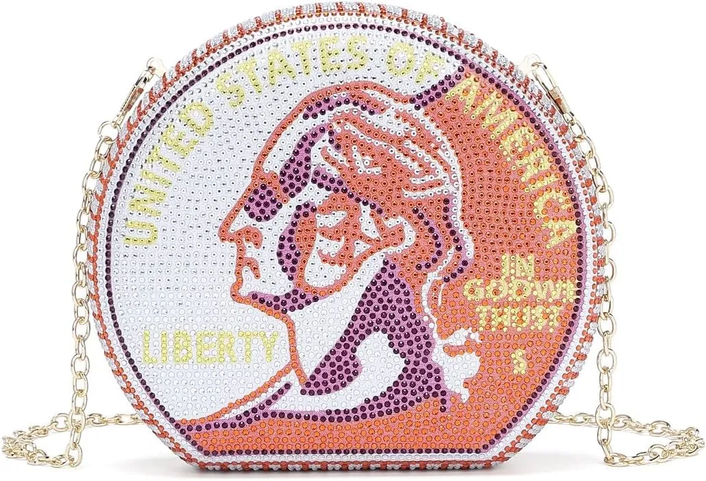 Multi Color Rhinestone Quarter Clutch Handbag with Liberty Design