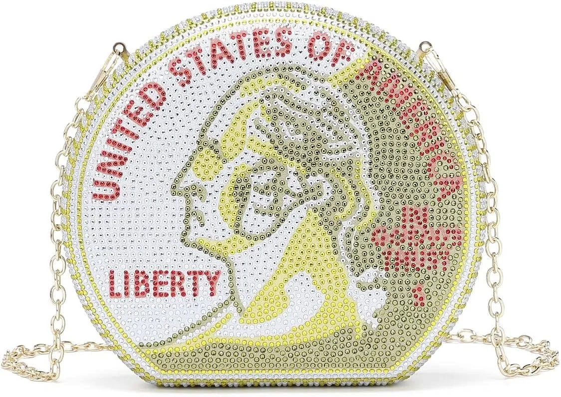 Multi Color Rhinestone Quarter Clutch Handbag with Liberty Design