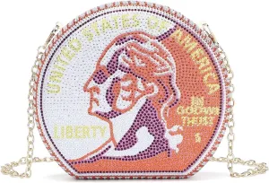 Multi Color Rhinestone Quarter Clutch Handbag with Liberty Design