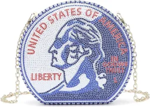 Multi Color Rhinestone Quarter Clutch Handbag with Liberty Design