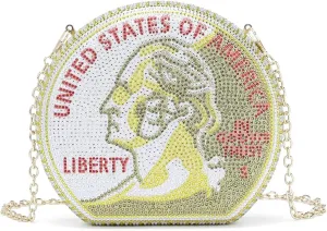 Multi Color Rhinestone Quarter Clutch Handbag with Liberty Design
