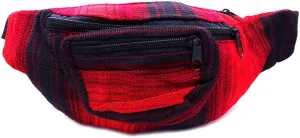 Multicolored Woven Striped Pattern Lightweight Fanny Pack Waist Bag - Handmade Belt Pouch Boho Travel Accessories (Red/Black)