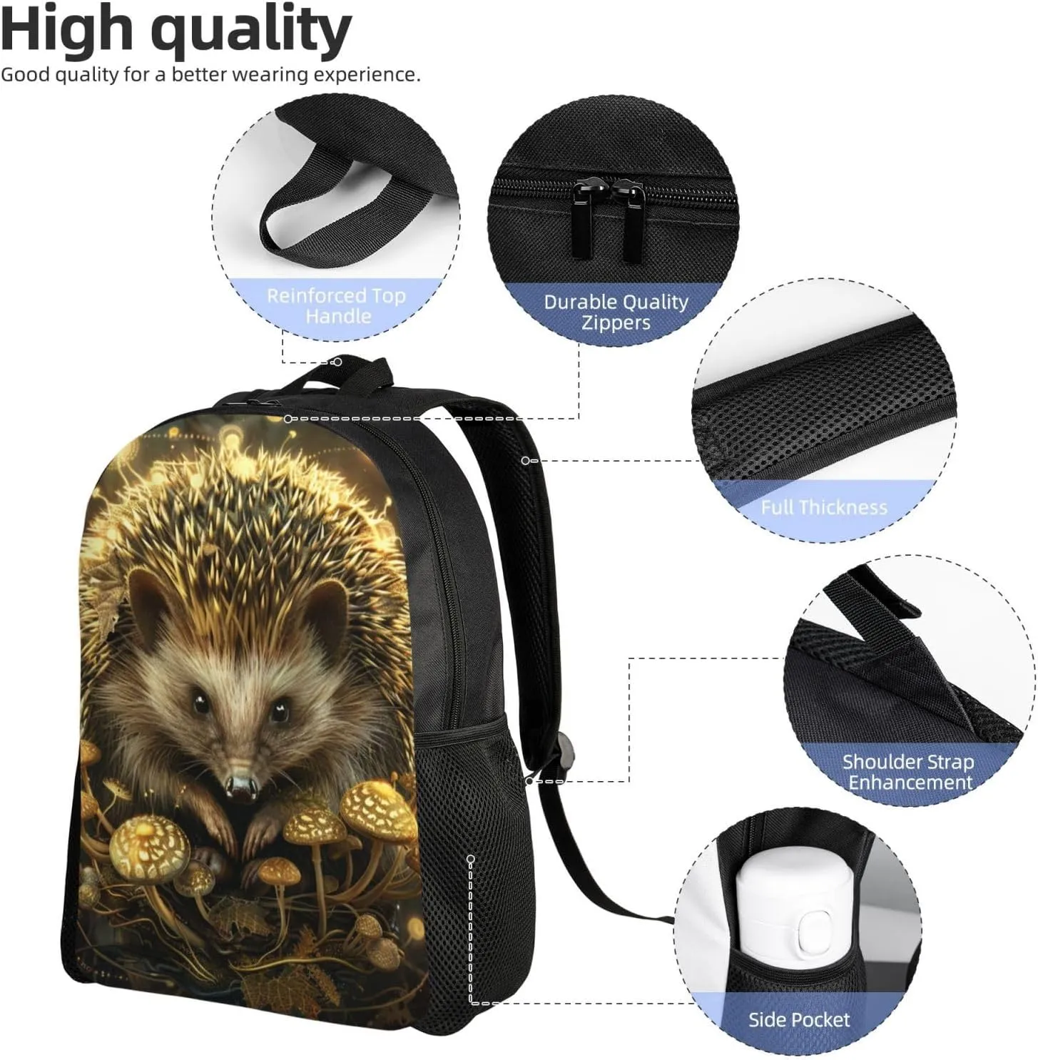 Mushroom Hedgehog Backpack Waterproof Anti Theft Durable Light Laptop Bag Backpacks For Women Men Travel Gym Backpack