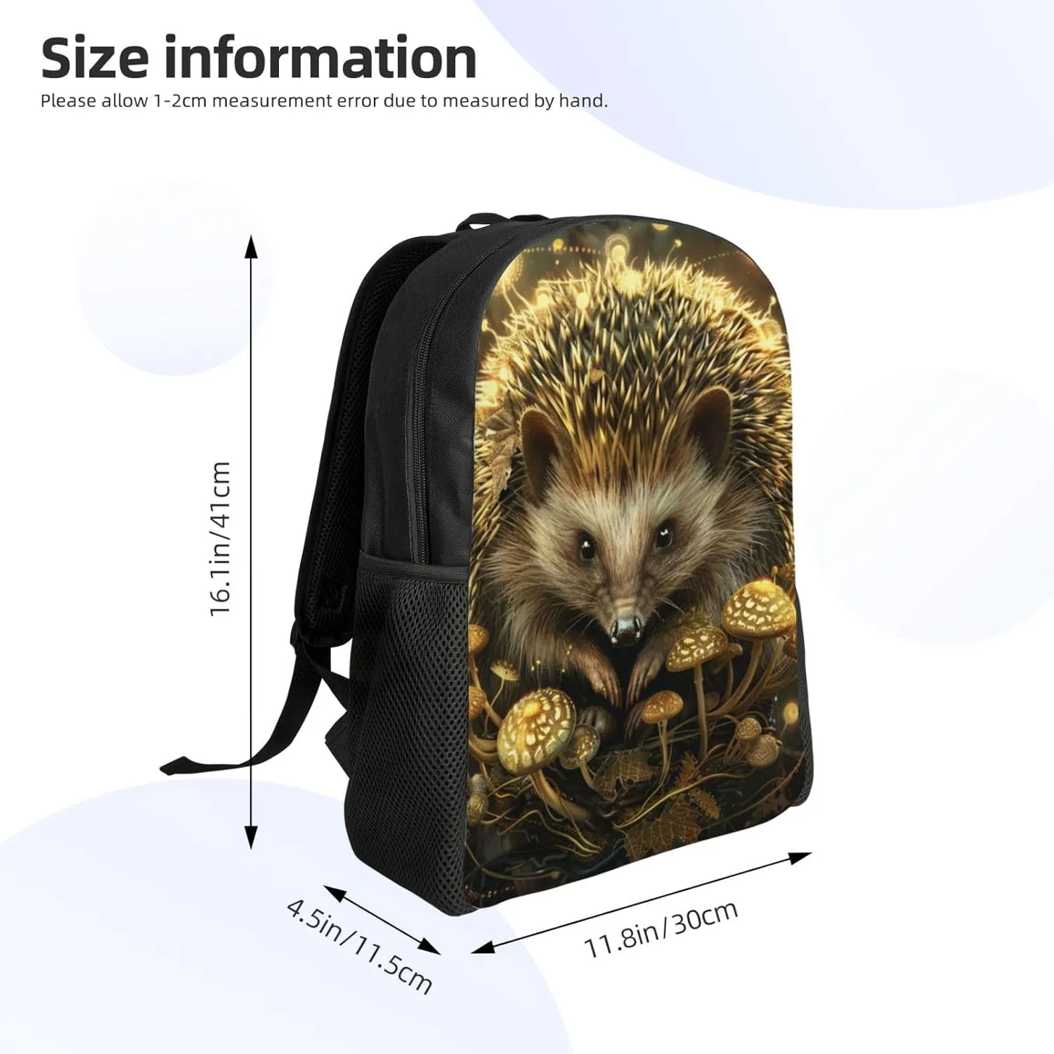 Mushroom Hedgehog Backpack Waterproof Anti Theft Durable Light Laptop Bag Backpacks For Women Men Travel Gym Backpack