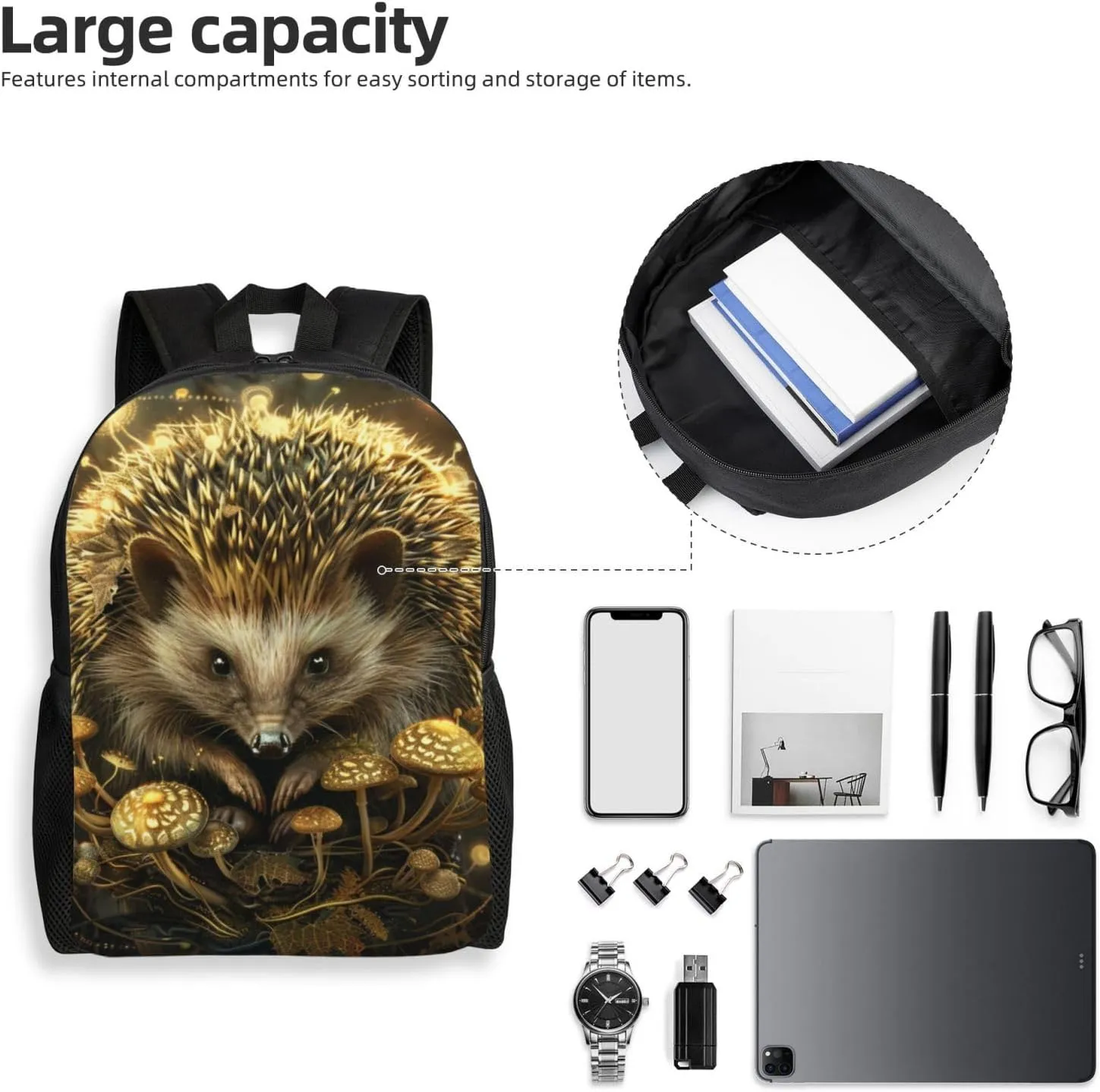 Mushroom Hedgehog Backpack Waterproof Anti Theft Durable Light Laptop Bag Backpacks For Women Men Travel Gym Backpack