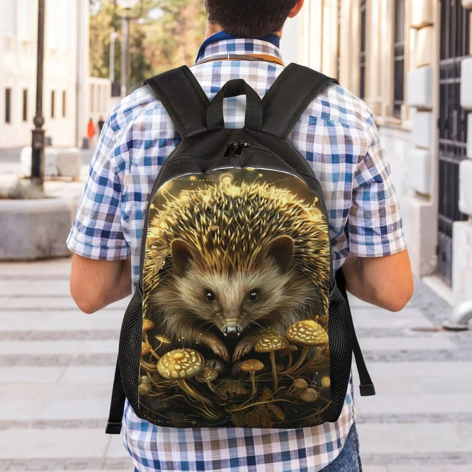 Mushroom Hedgehog Backpack Waterproof Anti Theft Durable Light Laptop Bag Backpacks For Women Men Travel Gym Backpack