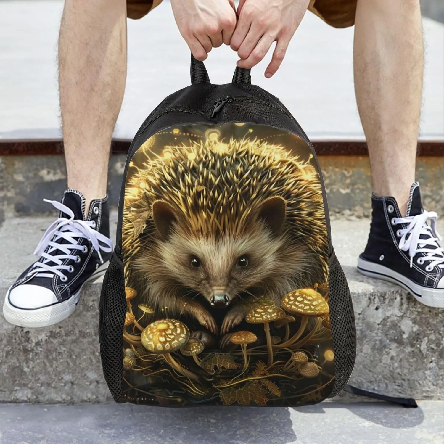Mushroom Hedgehog Backpack Waterproof Anti Theft Durable Light Laptop Bag Backpacks For Women Men Travel Gym Backpack