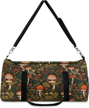 Mushroom Pattern Wildflower Duffel Bag, Witchy Cottagecore Gym Bag for Women, Nature Large Shoulder Travel Weekend Carry Bag