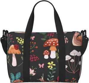 Mushroom With Snails Travel Bag for Women Men Weekender Bags Carry on Overnight Bag Tote Bag Yoga Gym Bag for Gym, Work, Weekend, Travel, Personal Items