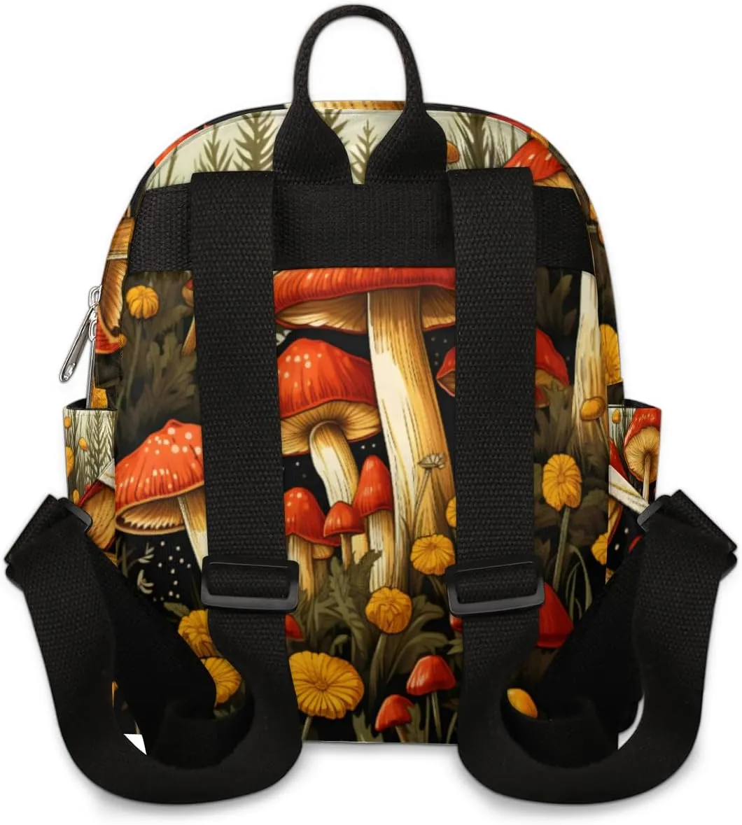 Mushrooms and Flowers Mini Backpack Purse for Women Lightweight Shoulder Bag Women Shopping Backpack Small Backpacks Purse
