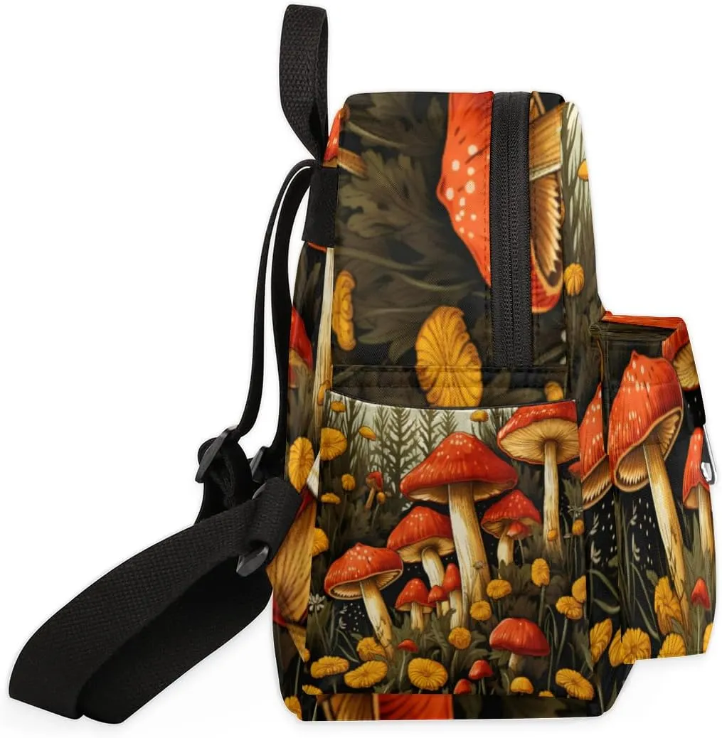 Mushrooms and Flowers Mini Backpack Purse for Women Lightweight Shoulder Bag Women Shopping Backpack Small Backpacks Purse