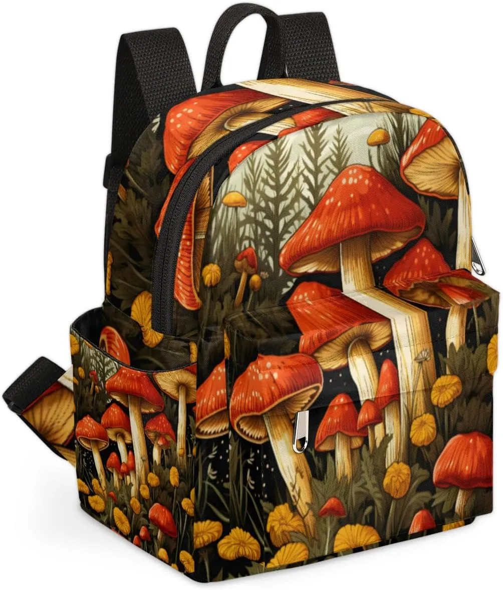Mushrooms and Flowers Mini Backpack Purse for Women Lightweight Shoulder Bag Women Shopping Backpack Small Backpacks Purse