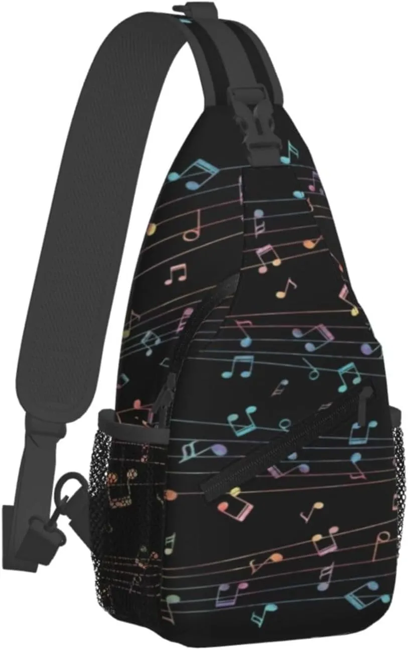 Music Note Sling Bag Cute Piano Crossbody Backpack Shoulder Chest Bags for Men Women Runners Cycling Travel Walking