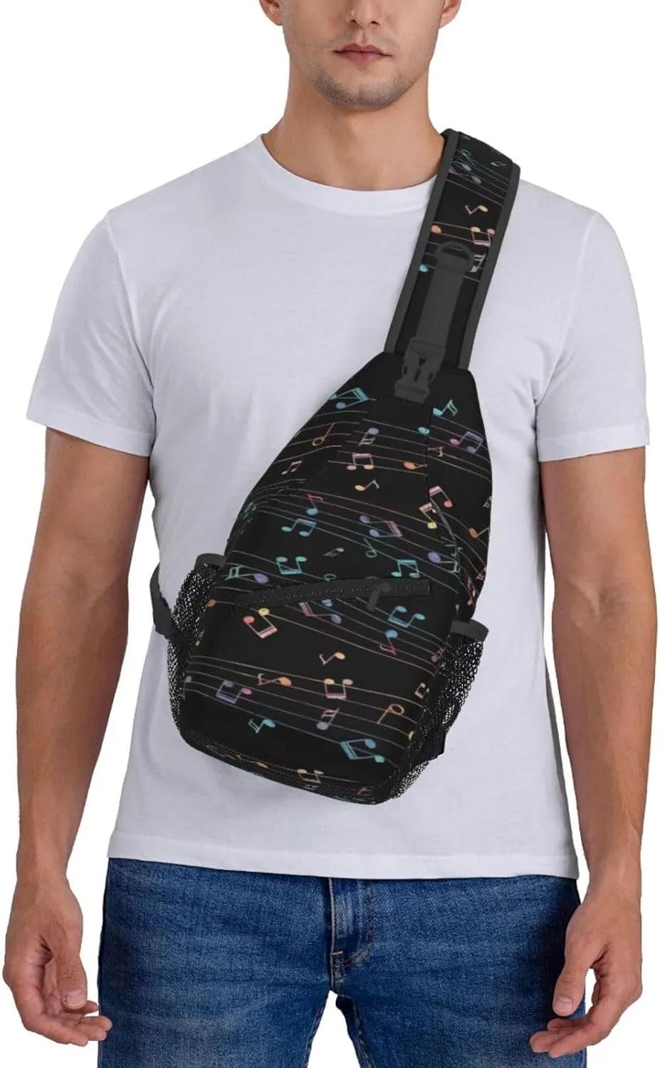 Music Note Sling Bag Cute Piano Crossbody Backpack Shoulder Chest Bags for Men Women Runners Cycling Travel Walking