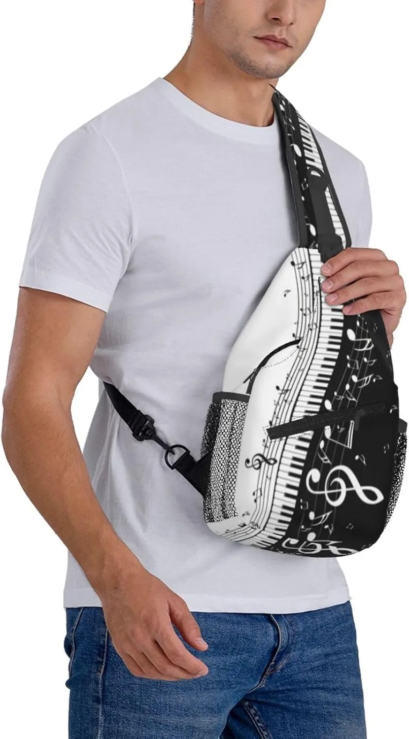 Music Note Sling Bag Cute Piano Crossbody Backpack Shoulder Chest Bags for Men Women Runners Cycling Travel Walking