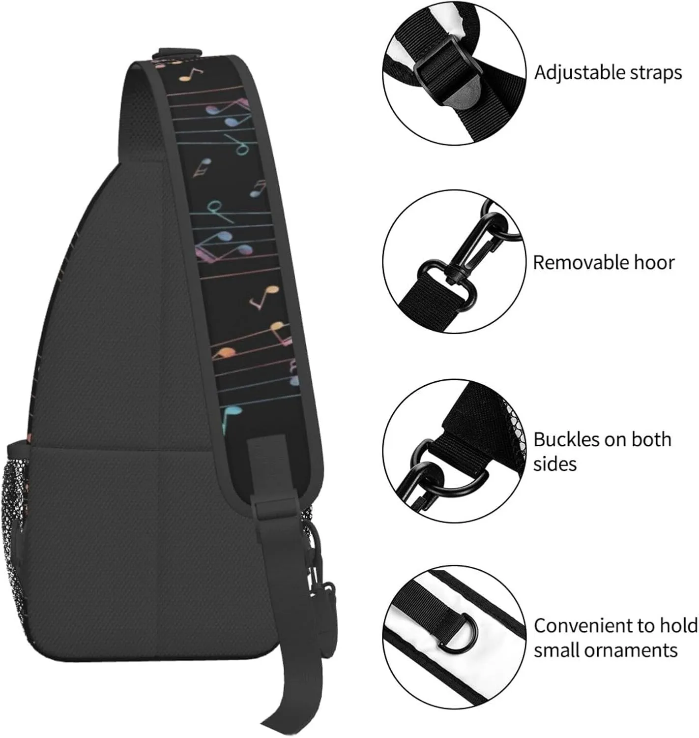 Music Note Sling Bag Cute Piano Crossbody Backpack Shoulder Chest Bags for Men Women Runners Cycling Travel Walking