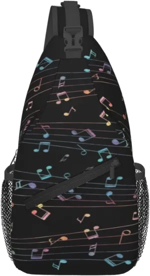 Music Note Sling Bag Cute Piano Crossbody Backpack Shoulder Chest Bags for Men Women Runners Cycling Travel Walking