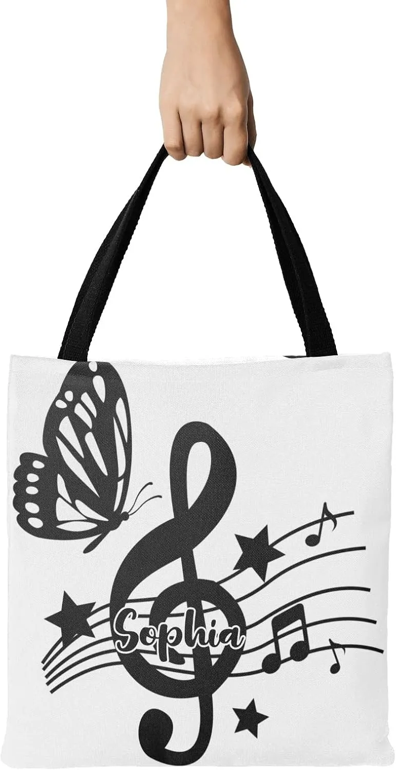 Music Notes Personalized Canvas Tote Bags, Reusable Bags for Shopping,Travel,School Handbag Gift
