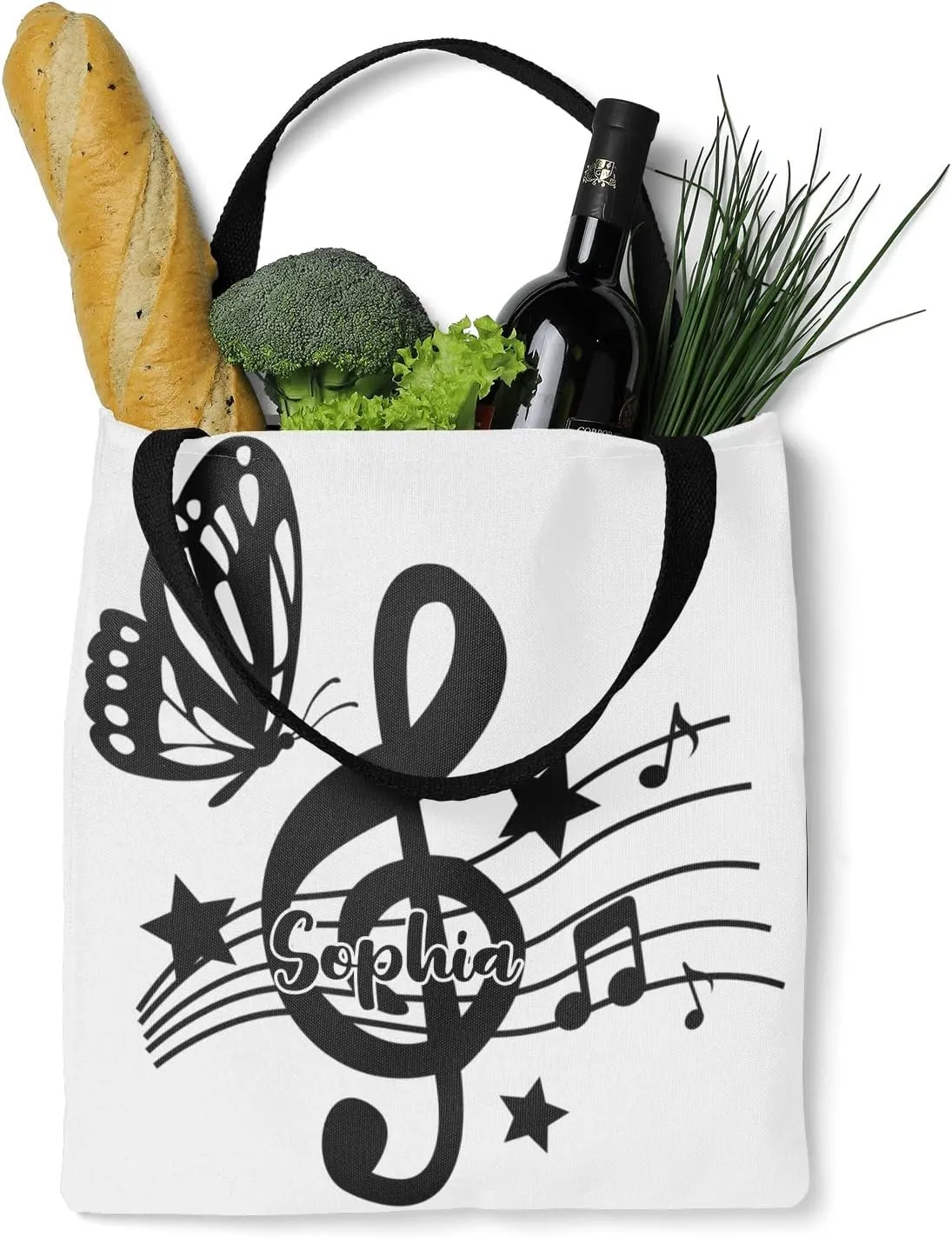 Music Notes Personalized Canvas Tote Bags, Reusable Bags for Shopping,Travel,School Handbag Gift