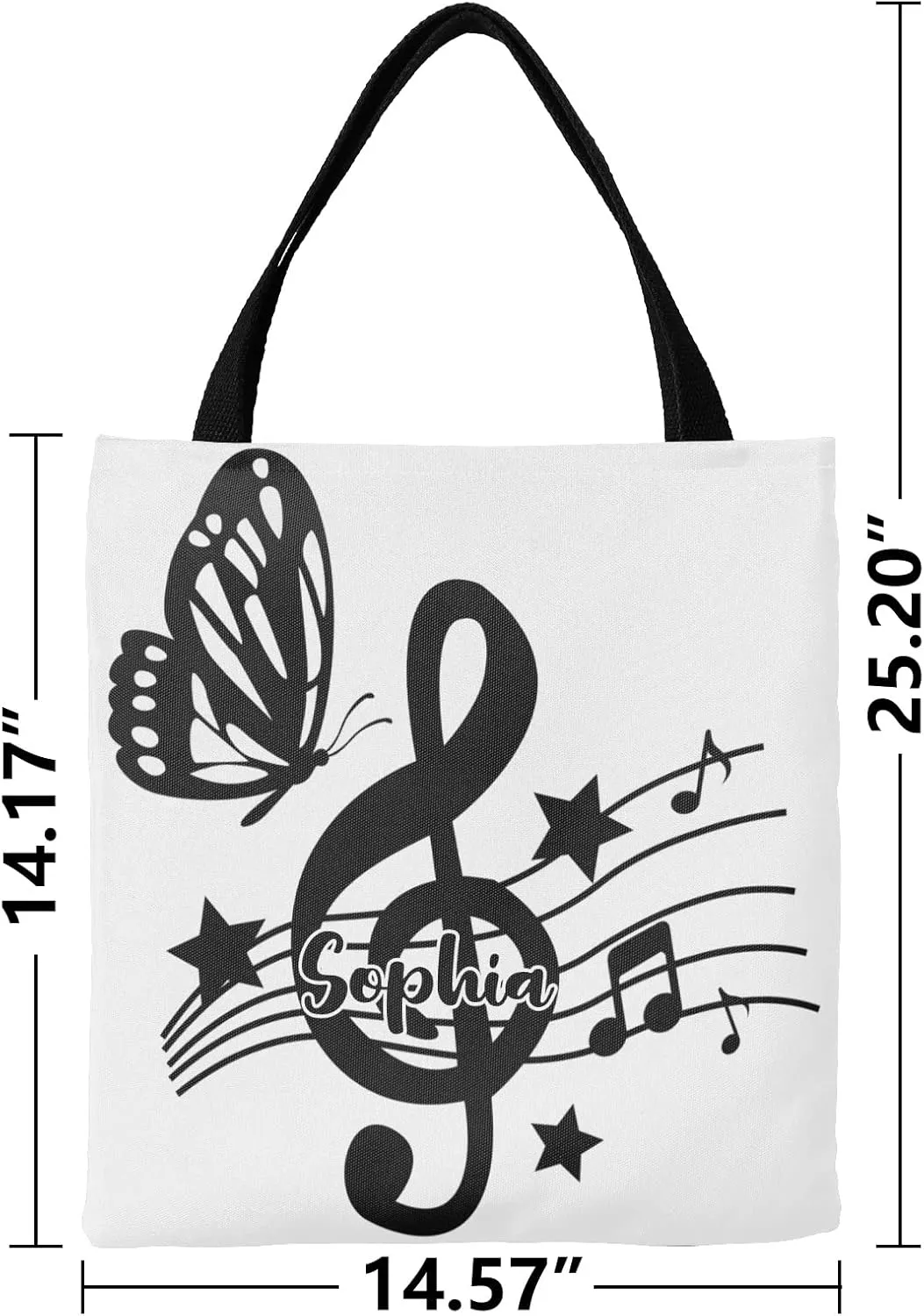 Music Notes Personalized Canvas Tote Bags, Reusable Bags for Shopping,Travel,School Handbag Gift