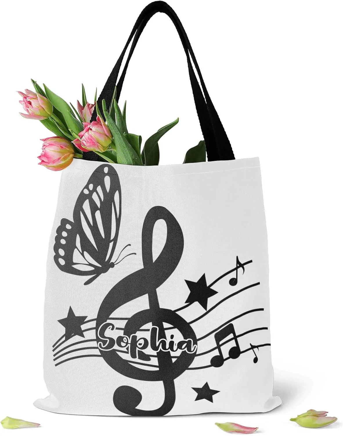 Music Notes Personalized Canvas Tote Bags, Reusable Bags for Shopping,Travel,School Handbag Gift