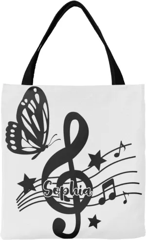 Music Notes Personalized Canvas Tote Bags, Reusable Bags for Shopping,Travel,School Handbag Gift