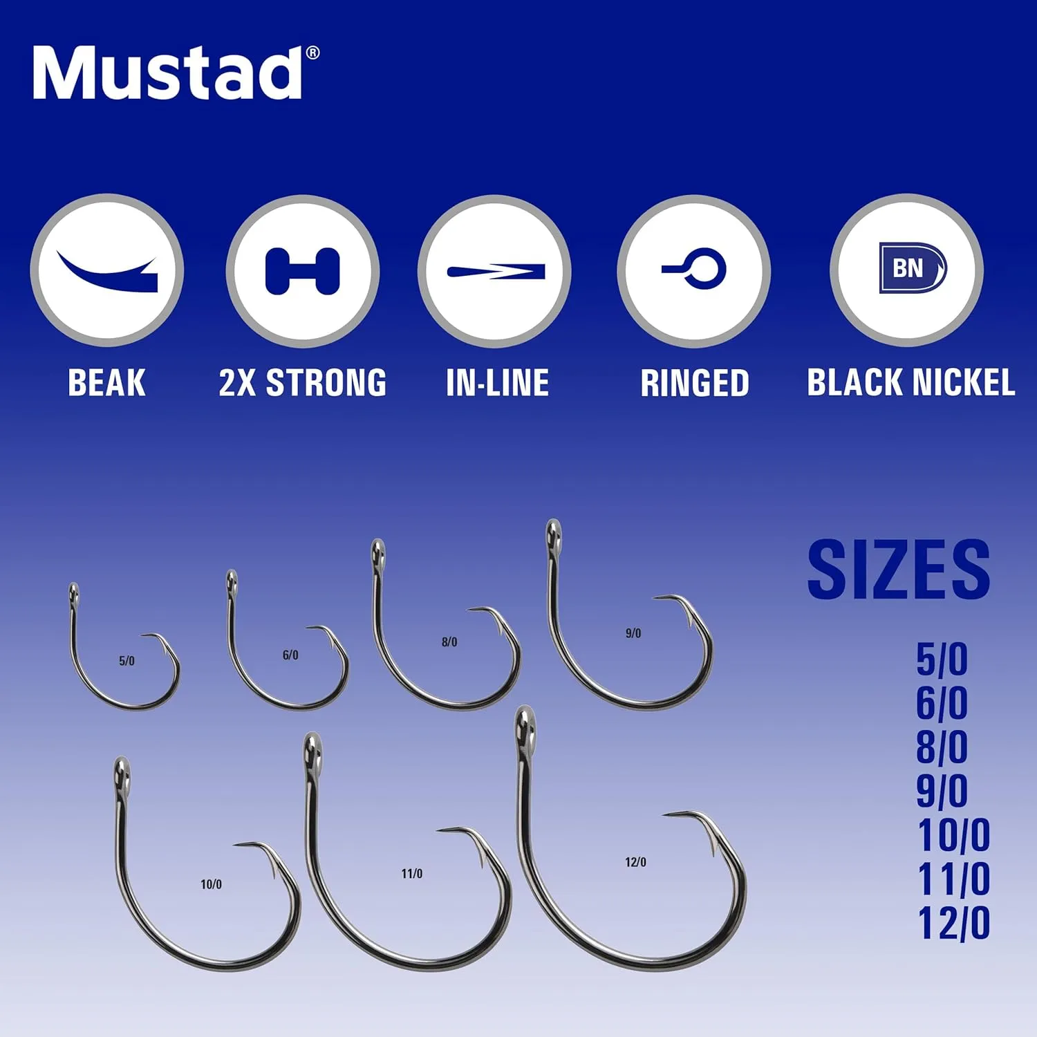 Mustad Demon Perfect Wide Gap Inline Circle Hook, 39948NP-2X Strong Fishing Hooks, Ideal for Saltwater & Freshwater Fishing, Original Patented Design - Black Nickel Finish