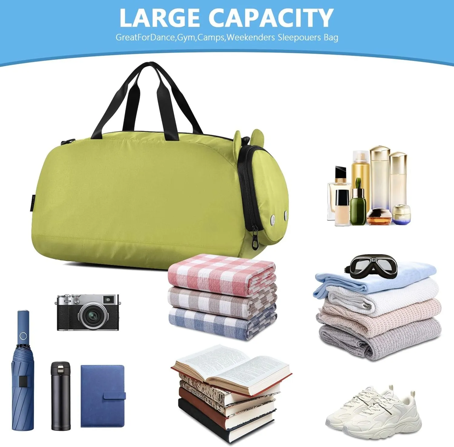 Mustard Green Travel Duffle Bags Girls Tote Toddler Weekender Bags Carry on Duffel Bag Boys Kids Gym Duffle