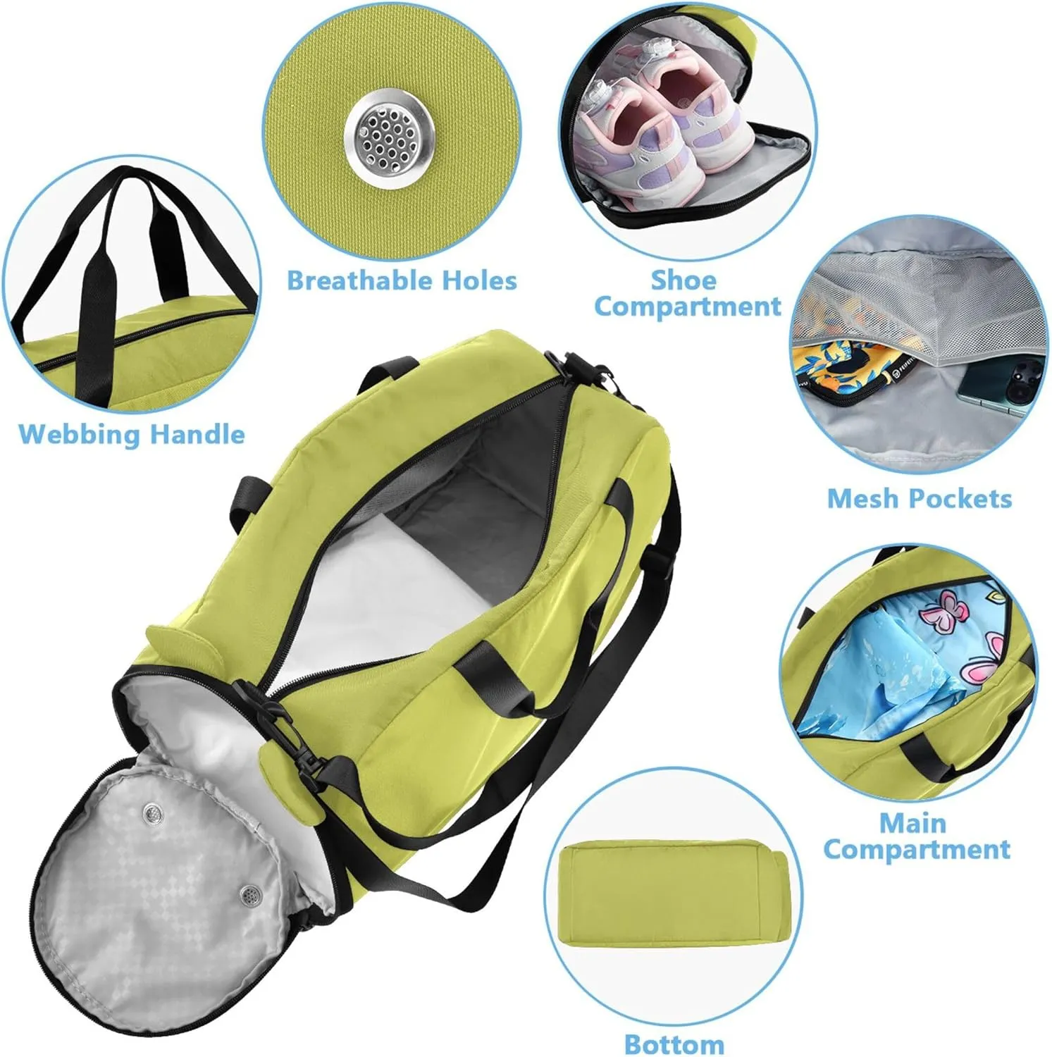 Mustard Green Travel Duffle Bags Girls Tote Toddler Weekender Bags Carry on Duffel Bag Boys Kids Gym Duffle